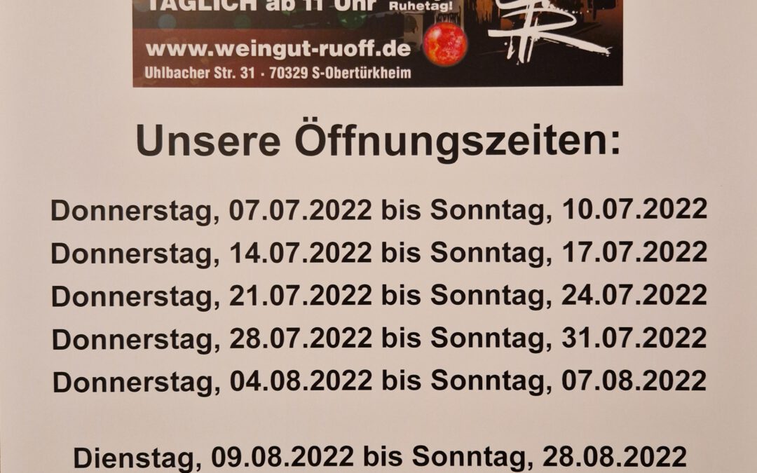 Sommerbesen – Unsere Öffnungszeiten